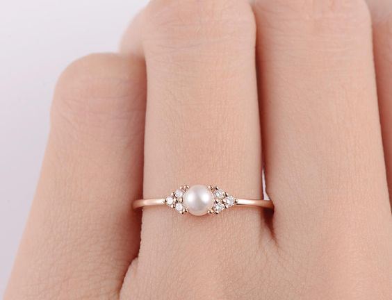 Diamond and Pearl Engagement Ring - Baguette Diamond Shell Ring – ARTEMER