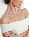 Triple Strand White Akoya Pearl Necklace - Model Image