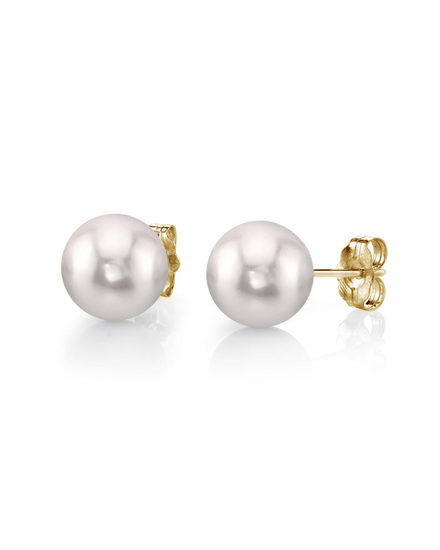 8.0-8.5mm White Akoya Round Pearl Stud Earrings - Secondary Image