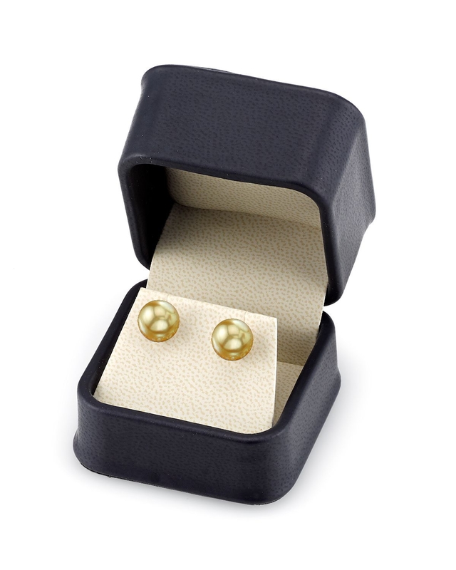 9mm Golden South Sea Round Pearl Stud Earrings- Choose Your Quality - Secondary Image