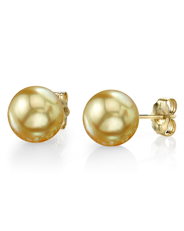 a Pair of 13-14mm South Sea Gold Pearl Earrings 14K 